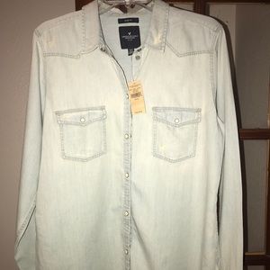 American Eagle Frayed Denim Button Down